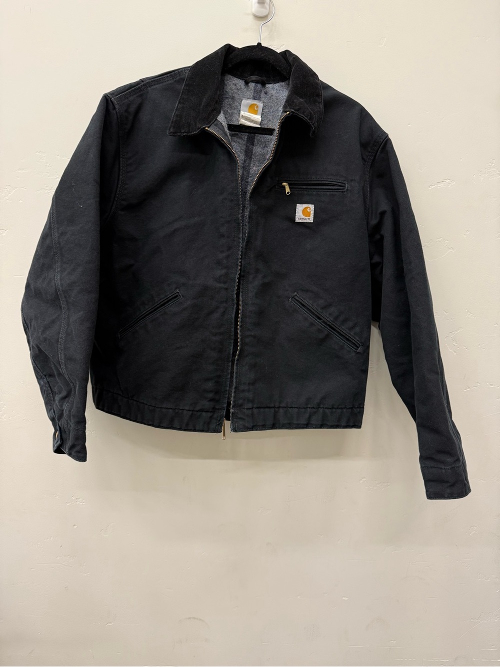 Carhartt Detroit Black Canvas Zip-Front Jacket with Cord Collar